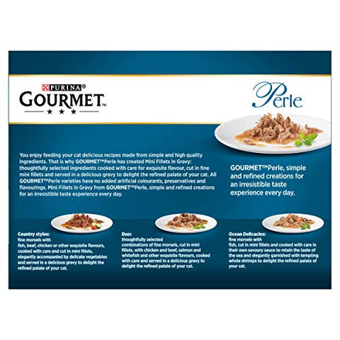 Gourmet Wet Cat Food Pouches in Gravy - Perle Chef's Collection 40 x 85g - Mix of Fish, Lamb, Duck, Turkey, Pet Food - Wet - Bulk Food, Cat Wet Food suitable for Adult and Senior Cats