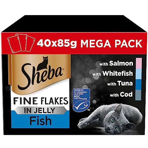 Sheba Fine Flakes Poultry Collection in Jelly 40 Pouches, Adult Wet Cat Food