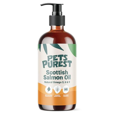 Pets Purest Scottish Salmon Oil For Dogs, Cats, Horse, Ferret & Pet - Pure Omega 3, 6 & 9 Fish Oil Food Treats Supplement for Natural Coat, Immune Support, Itchy Skin, Joint & Brain Health