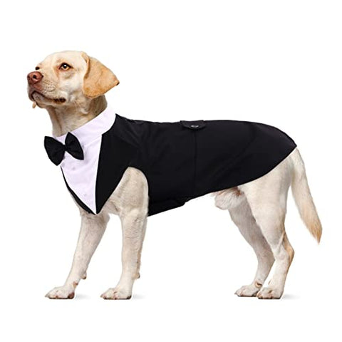 Dog Tuxedo Suit, Dog Clothes Coton Wedding Party Costume Puppy Formal Outfit Festival Shirt Coat Apparel with Detachable Bow Tie Bandana