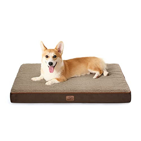 Bedsure Large Dog Bed Washable - Orthopedic Dog Bed and Mattress Mat for Dog Crate with Removable Plush Sherpa Cover, Gifts for Dog