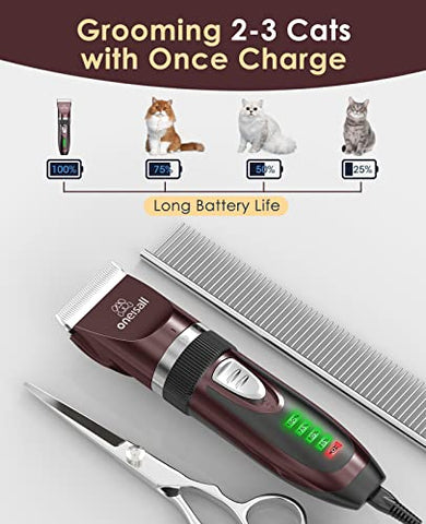 oneisall Cat Grooming Clippers for Matted Hair, 2-Speed Cordless Low Noise Pet Hair Clipper Trimmer for Dogs Cats Animals