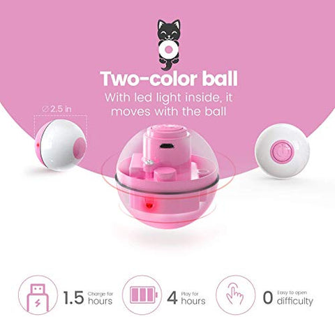 Iokheira Interactive Cat Toys Ball (4th Gen) Wicked Ball for Indoor Cats Adult, Auto 360° Self-Rotating & USB Rechargeable with LED Red Light Toy for Cat Kitten