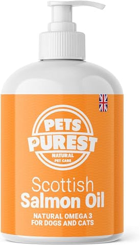 Pets Purest Scottish Salmon Oil For Dogs, Cats, Horse, Ferret & Pet - Pure Omega 3, 6 & 9 Fish Oil Food Treats Supplement for Natural Coat, Immune Support, Itchy Skin, Joint & Brain Health