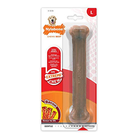 Nylabone Dura Chew Extreme Tough Dog Chew Toy Bone, Bacon Flavour, XS, for Dogs Up to 7 kg