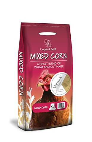 Copdock Mill Mixed Corn Chicken Feed with Verm-X 5L Tub - Chicken Food Made with Wheat & Maize - Verm-X Herbal Chicken Wormer - Suitable for Poultry, Ducks, Geese & Bantams
