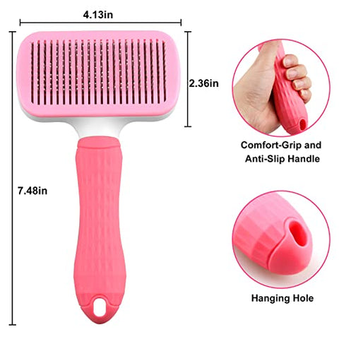 Dog Brush Cat Brush Grooming Comb,Self Cleaning Cat Dog Slicker Brushes with Smooth handle,Pet Grooming Tool with Cleaning Button for Cat Dog Shedding Brush Cat Dog Massage Clean Tangled Brush