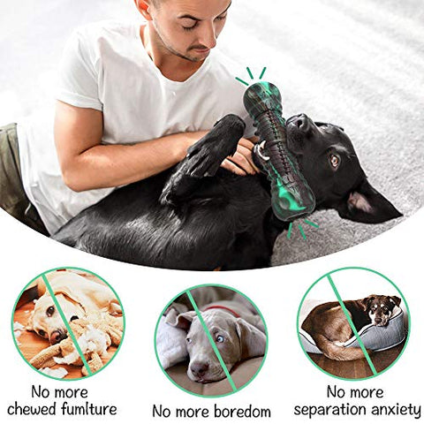 HETOO Dog Toys, Indestructible Tough Squeaky Dog Chew Toy For Aggressive Chewers Large Medium Breed Dog Toothbrush Dental Care