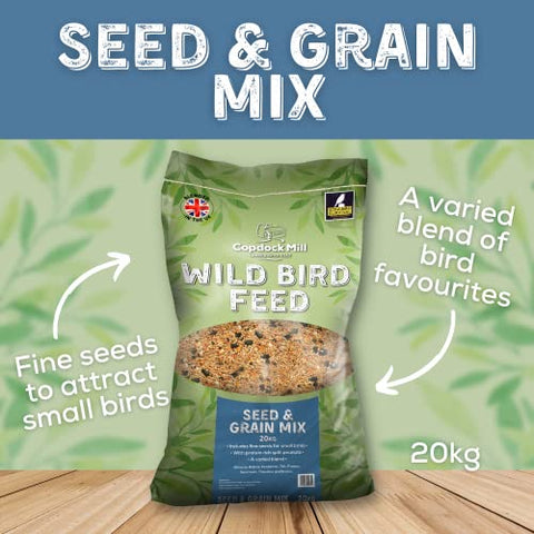 Copdock Mill Wild Bird Seed & Grain Mix 20kg Bag – All Year-Round High-Energy Wild Bird Food – 100% Natural Ingredients Including Sunflower Seeds and Peanuts