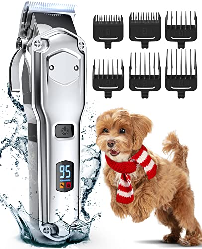 oneisall Dog Clippers for Grooming for Thick Heavy Coats/Low Noise Rechargeable Cordless Pet Shaver with Stainless Steel Blade /Waterproof Dog Shaver for Dogs Pets and Animals