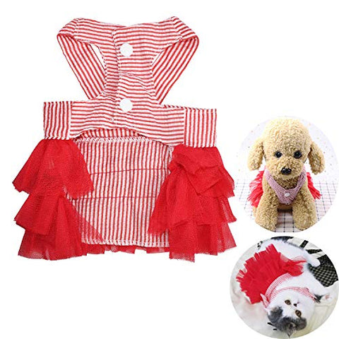 VANVENE Pet Dog Dresses for Small Dogs, Puppy Kitten Bowknot Striped Mesh Vest Tutu Princess Fancy Dress Skirt Apparel Supplies for Pomeranian Chihuahua Small Breed Dogs Cats Doggy