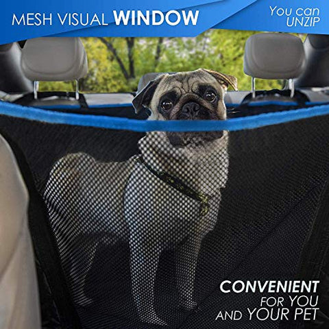 Dog Hammock for Car Back seat with Mesh Visual Window, Side Flaps with Zipper, Padded 4 Layers Waterproof Heavy Duty Dog Hammock with Storage Bag, Scratch Proof Nonslip Pet Car Seat Cover