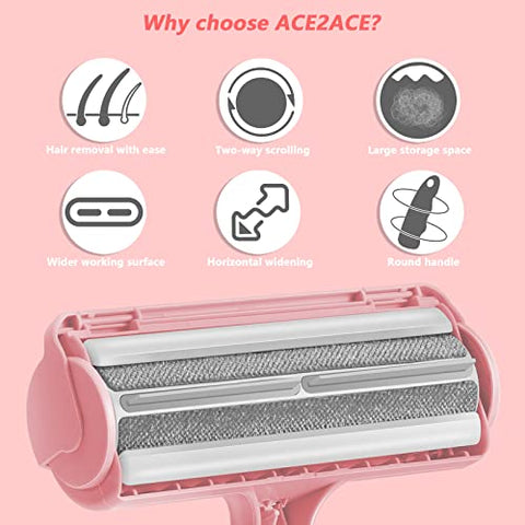 ACE2ACE Pet Hair Remover Roller, Reusable Animal Hair Removal Brush for Dogs and Cats, Easy to Clean Fixed Areas Pet Fur from Carpet, Furniture, Rugs, Stairs, bedding and Sofa