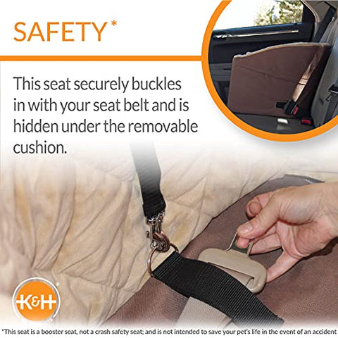 K&H Pet Products Bucket Booster Dog Car Seat with Dog Seat Belt for Car, Washable Small Dog Car Seat, Sturdy Dog Booster Seats for Small Dogs, Medium Dogs, 2 Safety Leashes