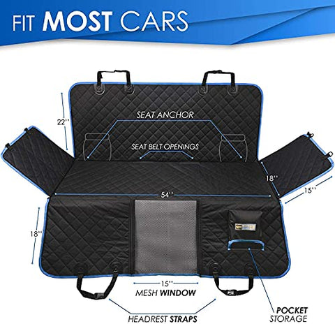 Dog Hammock for Car Back seat with Mesh Visual Window, Side Flaps with Zipper, Padded 4 Layers Waterproof Heavy Duty Dog Hammock with Storage Bag, Scratch Proof Nonslip Pet Car Seat Cover