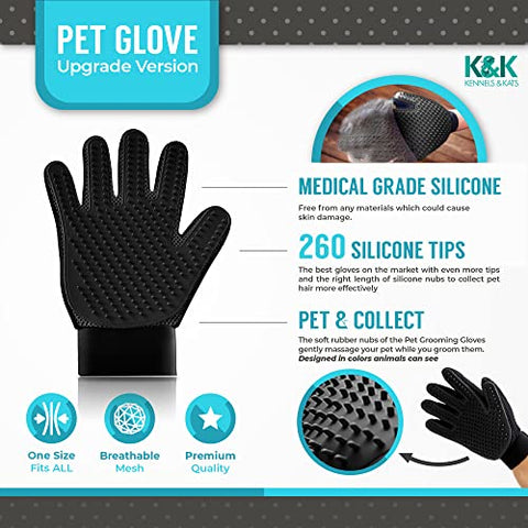 KENNELS & KATS Pet Grooming Glove | Pet Brush Glove | Premium De-shedding Glove for Easy, Mess-free Grooming with 260 Tips | Grooming Mitt For Dogs, Cats, Rabbits & Horses with Long/Short/Curly Hair