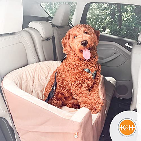 K&H Pet Products Bucket Booster Dog Car Seat with Dog Seat Belt for Car, Washable Small Dog Car Seat, Sturdy Dog Booster Seats for Small Dogs, Medium Dogs, 2 Safety Leashes
