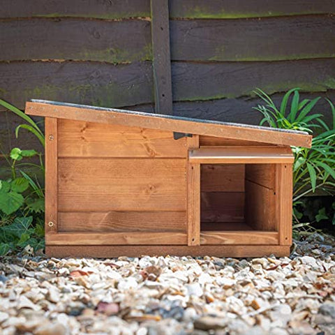 The Hutch Company Hedgehog House and Hibernation Shelter - Predator-Proof Outdoor Habitat, Feeding Station and Home - Felt Roof Cover and Full Wood Flooring - Best Pet Garden Hedgehogs Wooden Houses