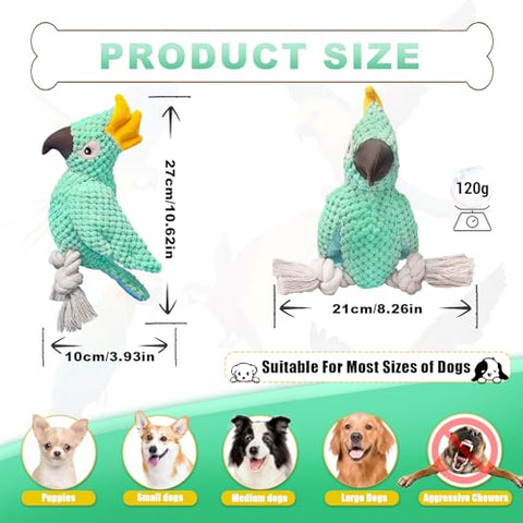 ROSAUI Dog Toys, 2PCS Plush Squeaky Cockatoo Dog Toy - Interactive and Dental Cleaning Pet Chew Toy for All Breed Sizes Dog