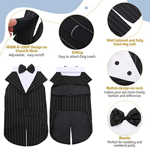 Dog Tuxedo Suit, Dog Clothes Coton Wedding Party Costume Puppy Formal Outfit Festival Shirt Coat Apparel with Detachable Bow Tie Bandana