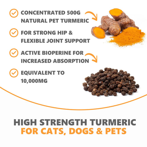 Pets Purest 100% Natural Premium Turmeric For Dogs 10,000mg with Active Bioperine Cats, Horses & Pets Powerful Antioxidant Supplement For Joints & Hips capsules