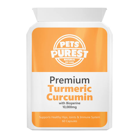 Pets Purest 100% Natural Premium Turmeric For Dogs 10,000mg with Active Bioperine Cats, Horses & Pets Powerful Antioxidant Supplement For Joints & Hips capsules