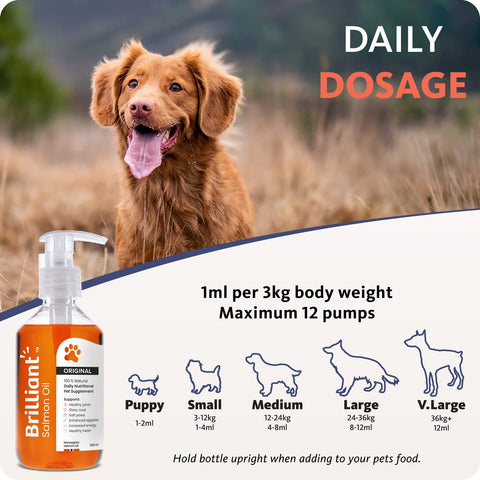 Brilliant Salmon Oil for Dogs, Cats, Puppy, Horse, Ferret & Pets - Pure Omega 3, 6 & 9 Fish Oil Food Supplement | Treats Itchy Skin, Joint Care, Heart Health & Natural Coat Hofseth BioCare