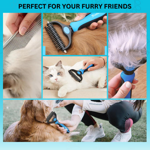 Candure Dematting Comb for Dog and Cat, Pet Grooming Rake and Brushes for Small, Medium & Large Dogs 17+9 Double Sided Deshedding Tool Removes Knots and Tangled Hair